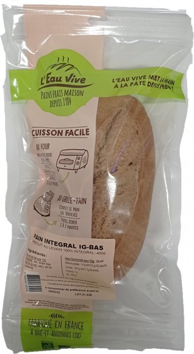 Pain intégral IG bas BIO Le Fournil de L'Eau Vive 400g