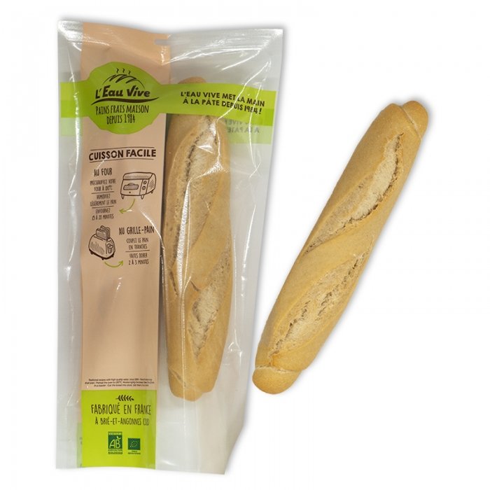 Demi-baguette nature BIO Le Fournil de L'Eau Vive 2x200g